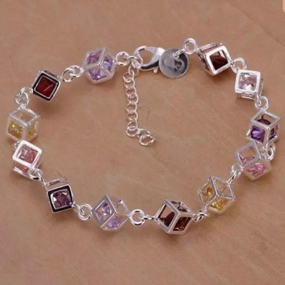 🥰Silver925 Multicolor Stone Cube Bracelet - Picture 1 of 11